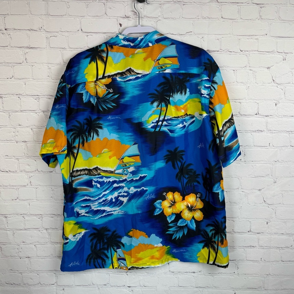Kalena Vintage Vibrant Blue and Yellow Hawaiian Surf Button Down Shirt XL - Picture 2 of 6
